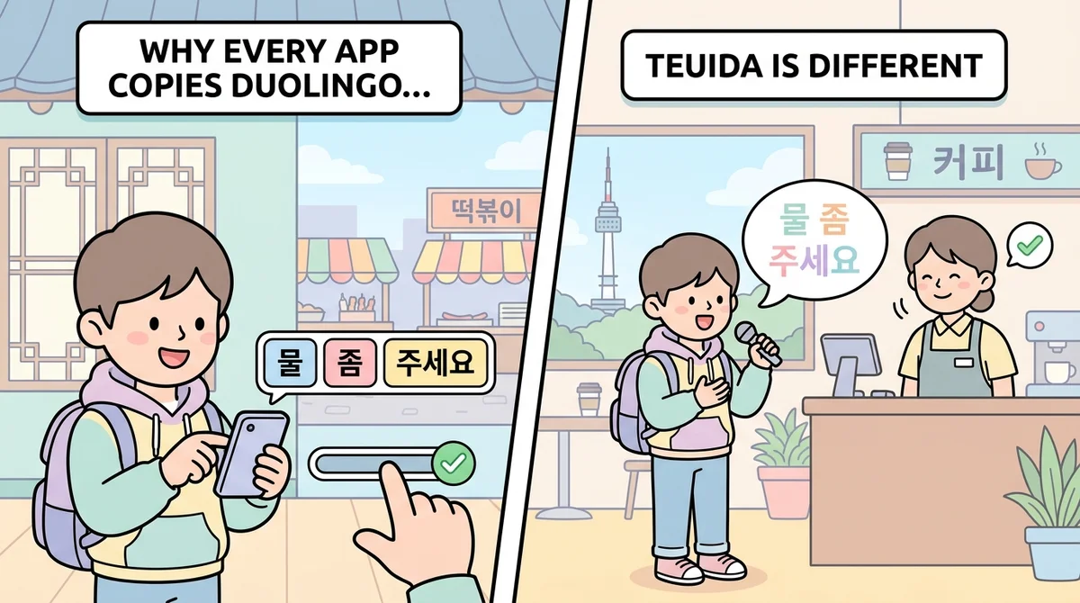 Split screen β left side shows tapping word tiles