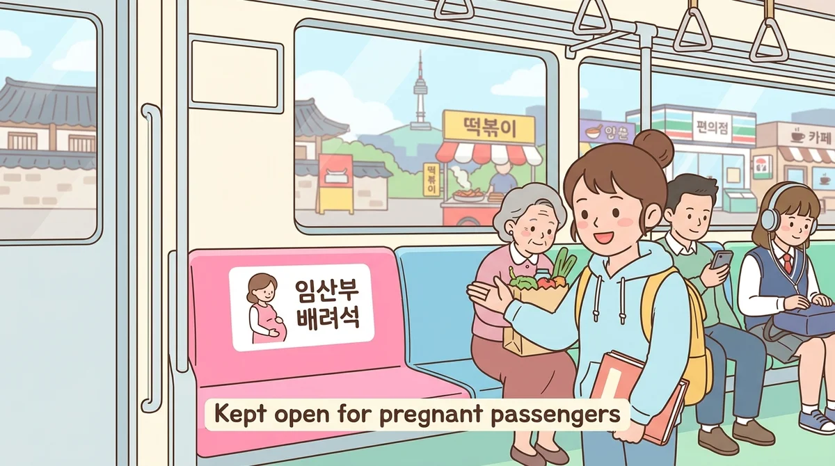 A bright pink subway seat with the